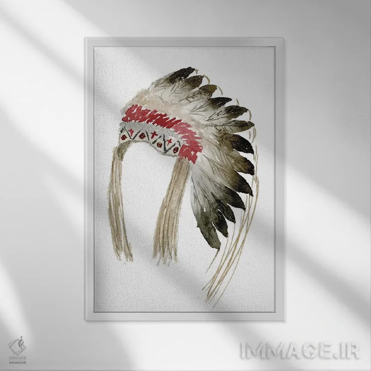تابلو دکوراتیو کلاه پر بومیان آمریکا اثر لوسیل پرایس - نمای قابدار سفید