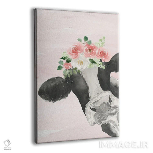 تابلو مدرن گاو تاج دار روی زمینه صورتی اثر لوسیل پرایس - نمای پرسپکتیو محصول