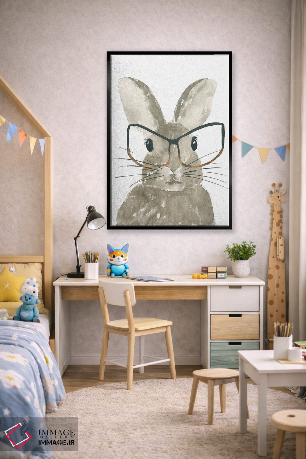 تابلو مدرن خرگوش با عینک اثر لوسیل پرایس - D2B
