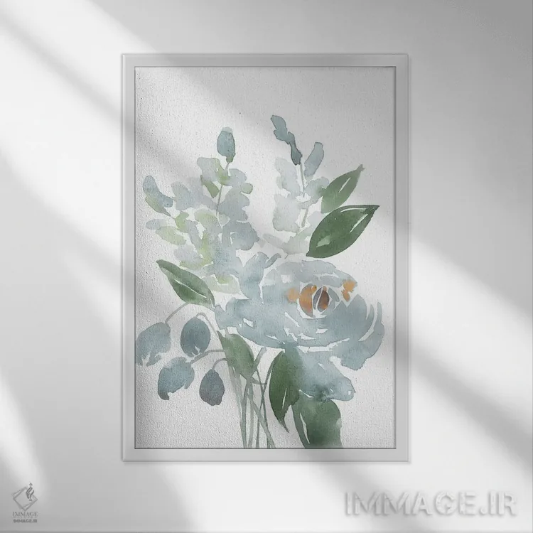 تابلو مدرن گل های آبی آرامش بخش I اثر لوسیل پرایس - نمای قابدار سفید