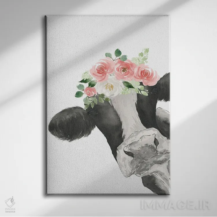 تابلو دکوراتیو سلام گاو با تاج گل اثر لوسیل پرایس - نمای روبهرو روی دیوار