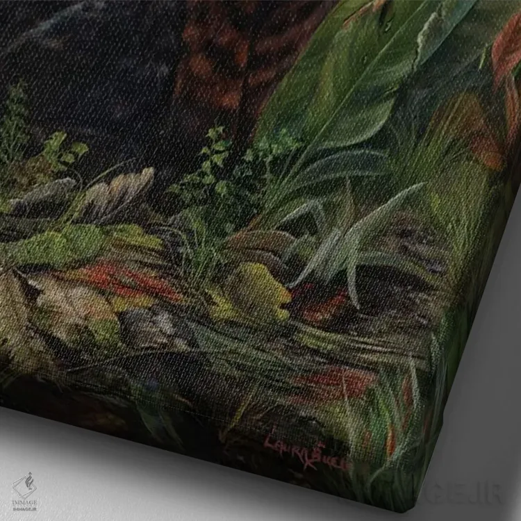 تابلو دکوراتیو سایه جنگل اثر لورا کرتین - نمای نزدیک بافت بوم