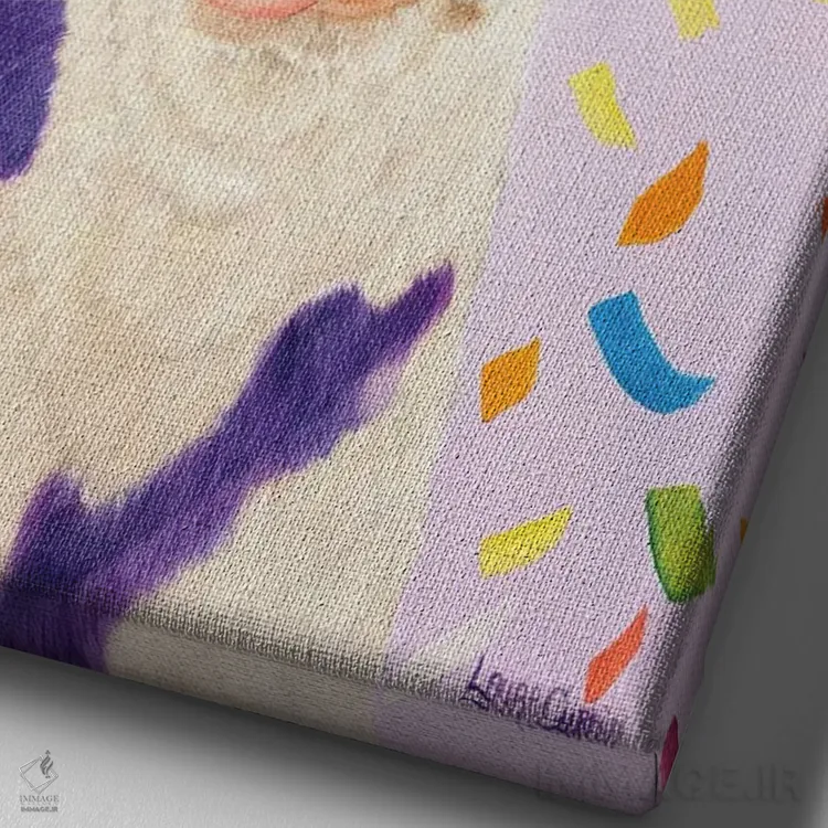 تابلو دکوراتیو بنفشه اثر لورا کرتین - نمای نزدیک بافت بوم