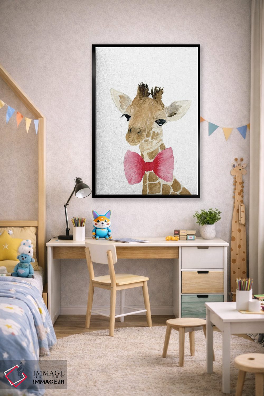 تابلو دکوراتیو زرافه با پاپیون اثر لوسیل پرایس - D2B