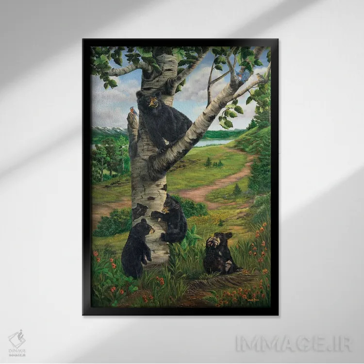 تابلو دکوراتیو بهار در سرزمین خرس ها اثر لورا کرتین - نمای قابدار مشکی
