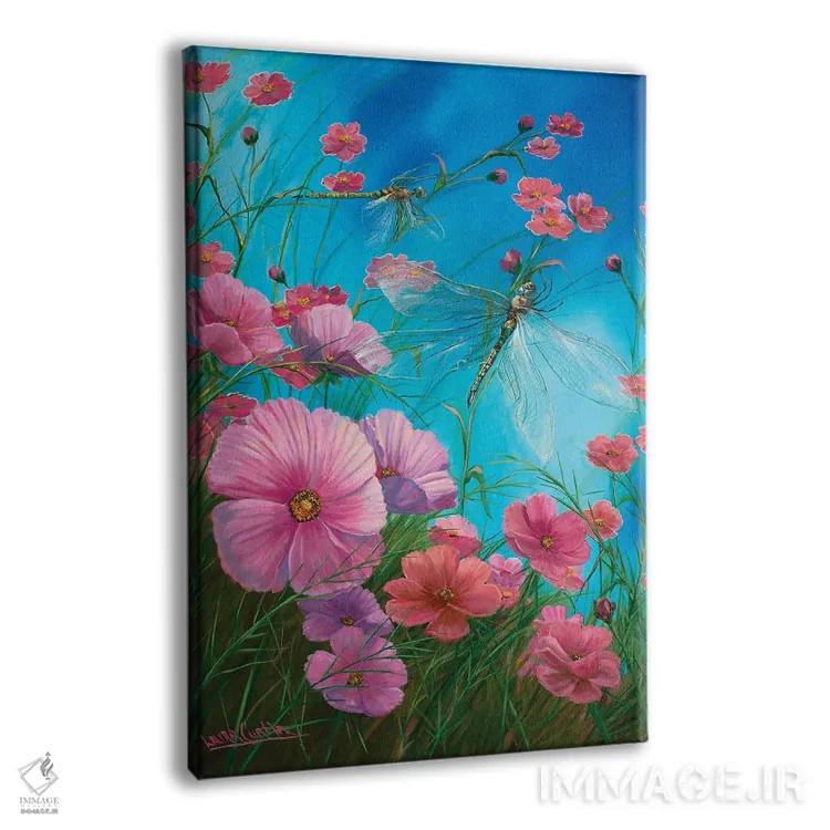 تابلو دکوراتیو سنجاقک ها و شقایق های کالیفرنیا اثر لورا کرتین - نمای پرسپکتیو محصول