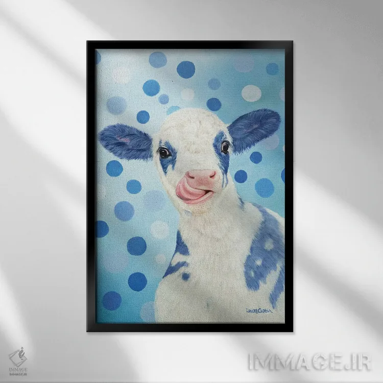 تابلو دکوراتیو آبی رنگ اثر لورا کرتین - نمای قابدار مشکی