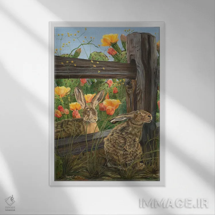 تابلو دکوراتیو آقای خرگوش و خانم خرگوش اثر لورا کرتین - نمای قابدار سفید