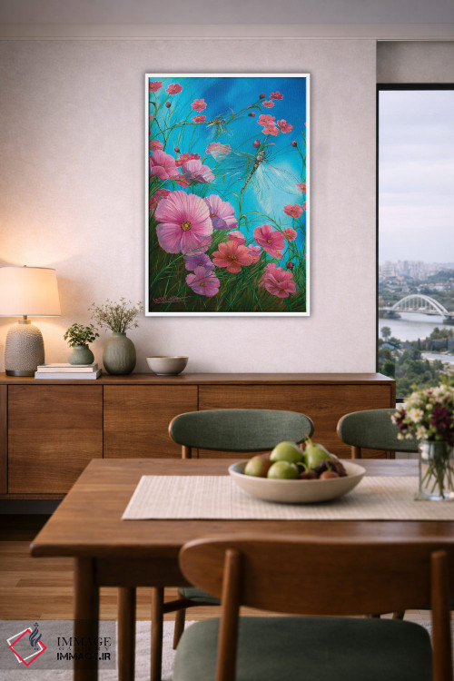 تابلو دکوراتیو سنجاقک ها و شقایق های کالیفرنیا اثر لورا کرتین - D5W