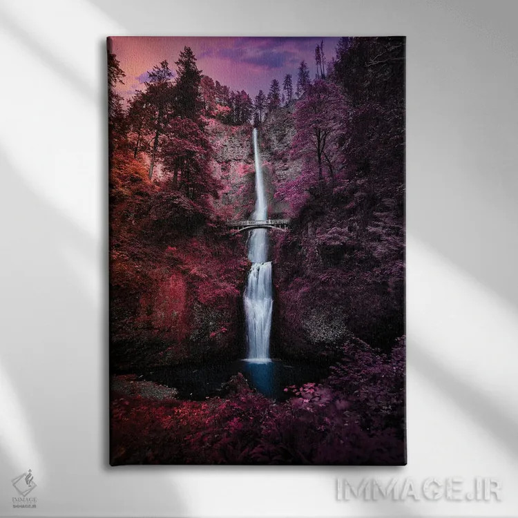 تابلو دکوراتیو آبشارهای رنگارنگ اثر لوکاس مور - نمای روبهرو روی دیوار