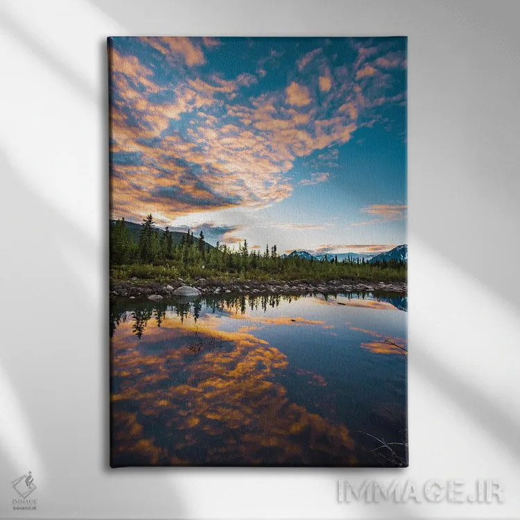 تابلو دکوراتیو غروب آلاسکا اثر لوکاس مور - نمای روبهرو روی دیوار