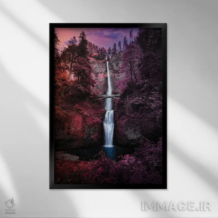 تابلو دکوراتیو آبشارهای رنگارنگ اثر لوکاس مور - نمای قابدار مشکی