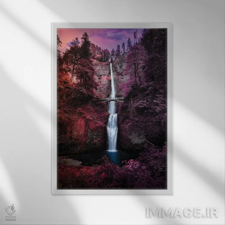 تابلو دکوراتیو آبشارهای رنگارنگ اثر لوکاس مور - نمای قابدار سفید