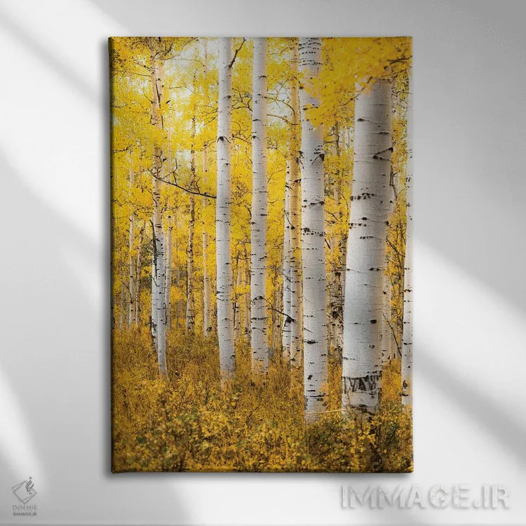 تابلو دکوراتیو جنگل زرد اثر لوکاس مور - نمای روبهرو روی دیوار