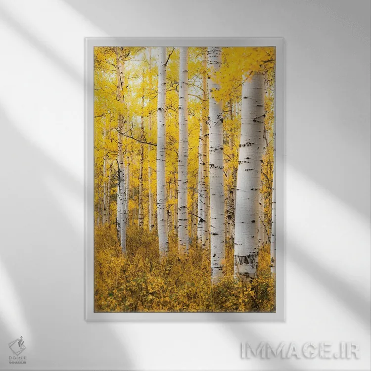 تابلو دکوراتیو جنگل زرد اثر لوکاس مور - نمای قابدار سفید