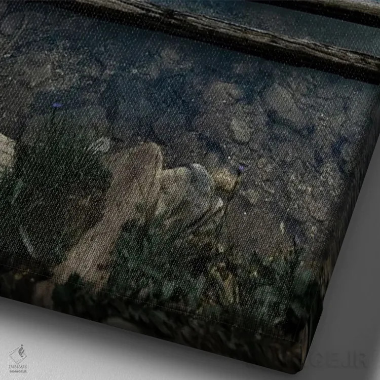 تابلو دکوراتیو بازتاب دریاچه پریان اثر لوکاس مور - نمای نزدیک بافت بوم