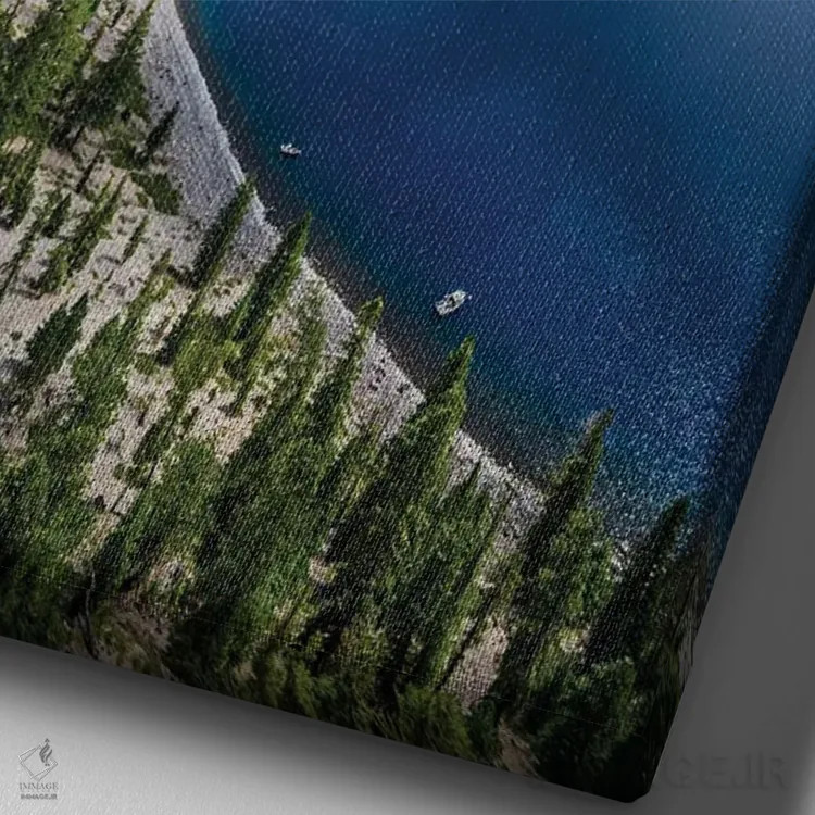 تابلو دکوراتیو آبی های دریاچه اثر لوکاس مور - نمای نزدیک بافت بوم