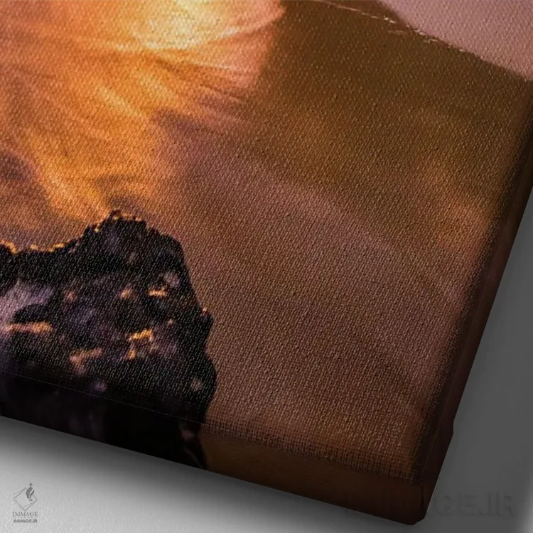 تابلو دکوراتیو غروب کنار ساحل اثر لوکاس مور - نمای نزدیک بافت بوم