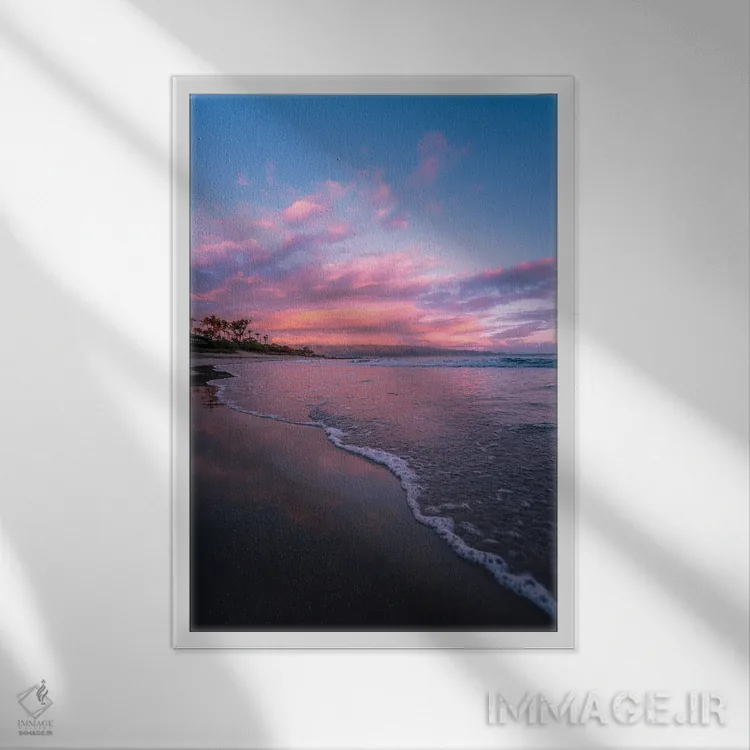 تابلو دکوراتیو طلوع به رنگ پشمک اثر لوکاس مور - نمای قابدار سفید