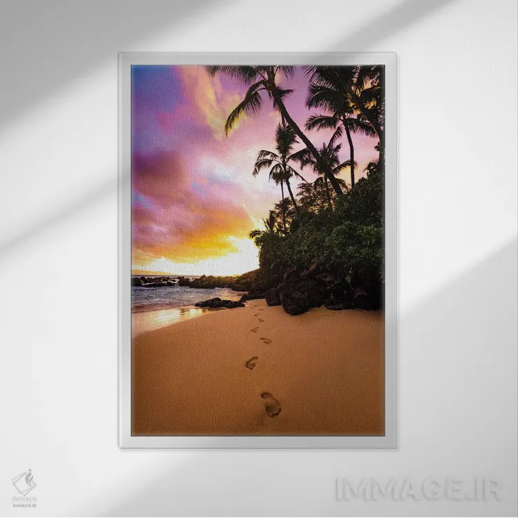 تابلو دکوراتیو ردپا روی شن اثر لوکاس مور - نمای قابدار سفید