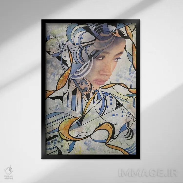 تابلو انتزاعی زن انتزاعی ۲ اثر لیز کاوینگتون - نمای قابدار مشکی