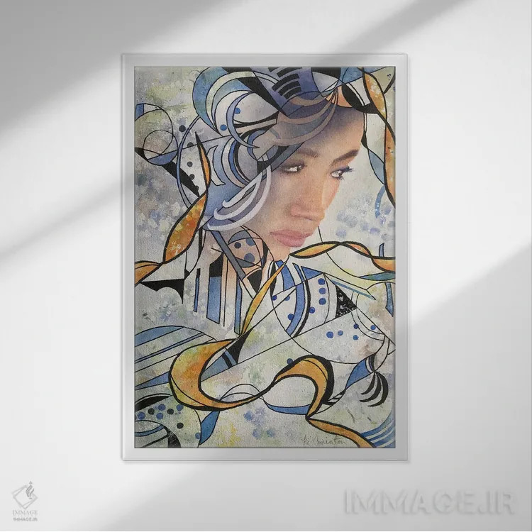 تابلو انتزاعی زن انتزاعی ۲ اثر لیز کاوینگتون - نمای قابدار سفید