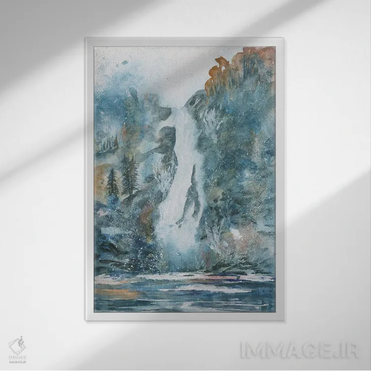 تابلو دکوراتیو آبشار منطقه بکر اثر لیز کاوینگتون - نمای قابدار سفید