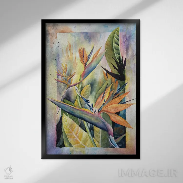 تابلو دکوراتیو پرندگان بهشتی اثر لیز کاوینگتون - نمای قابدار مشکی