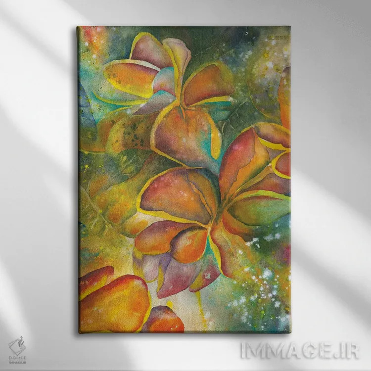 تابلو دکوراتیو رقصیدن با پلومریا اثر لیز کاوینگتون - نمای روبهرو روی دیوار