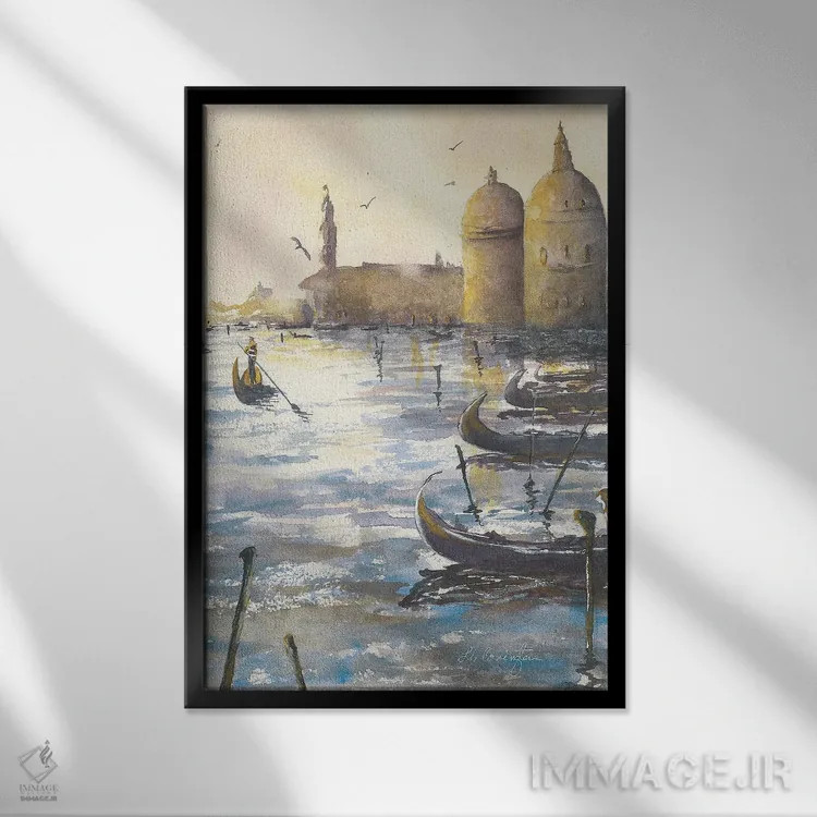 تابلو دکوراتیو گوندولاها در شامگاه اثر لیز کاوینگتون - نمای قابدار مشکی