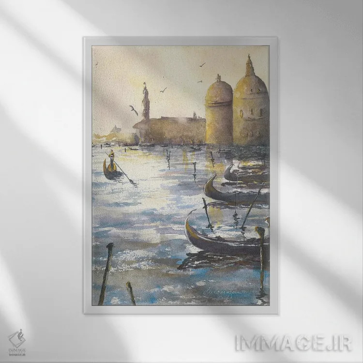 تابلو دکوراتیو گوندولاها در شامگاه اثر لیز کاوینگتون - نمای قابدار سفید
