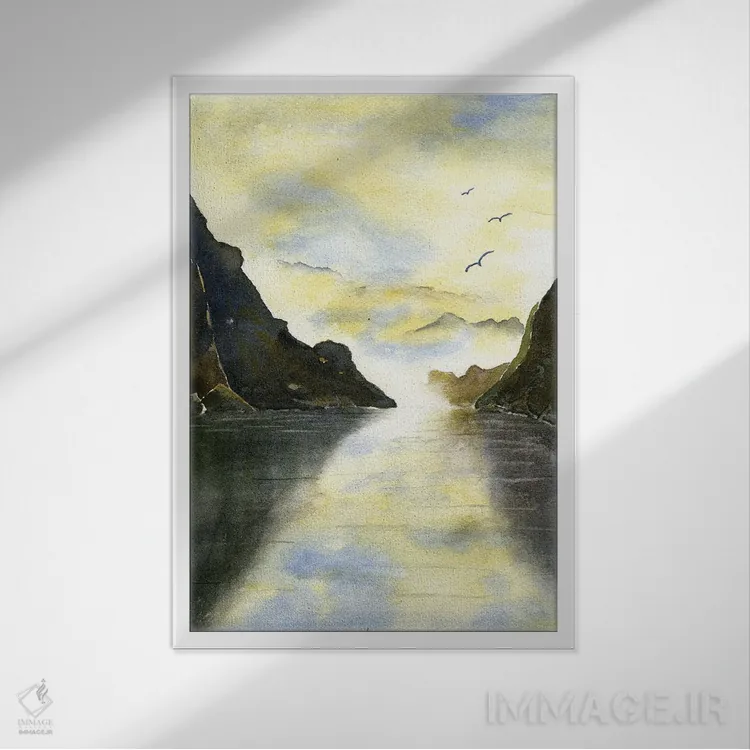 تابلو دکوراتیو فیورد نروژی اثر لیز کاوینگتون - نمای قابدار سفید