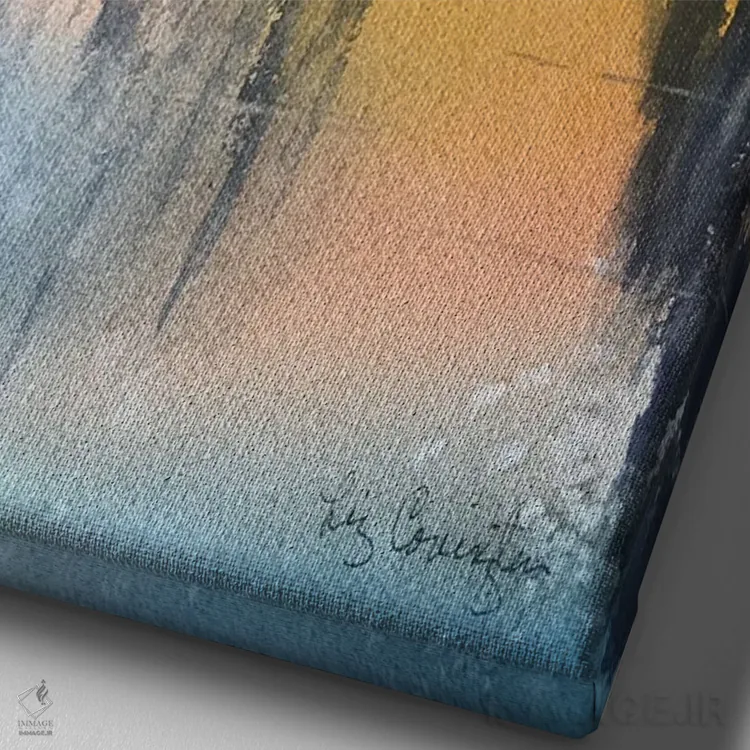 تابلو انتزاعی غروب آرام اثر لیز کاوینگتون - نمای نزدیک بافت بوم