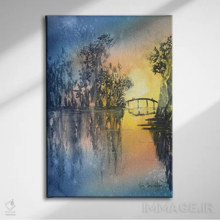 تابلو انتزاعی غروب آرام اثر لیز کاوینگتون - نمای روبهرو روی دیوار