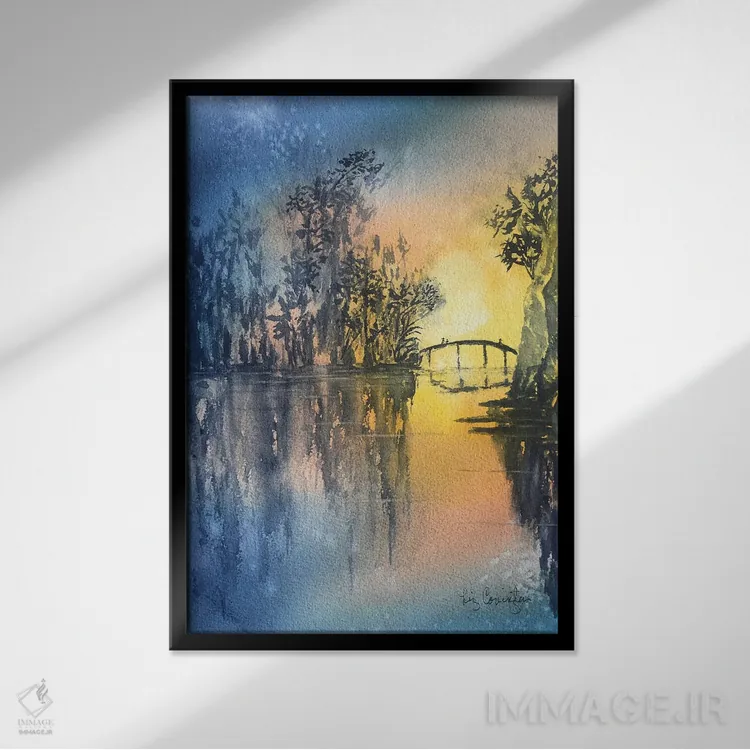 تابلو انتزاعی غروب آرام اثر لیز کاوینگتون - نمای قابدار مشکی