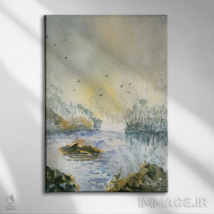 تابلو انتزاعی تهدید باران اثر لیز کاوینگتون - نمای روبهرو روی دیوار