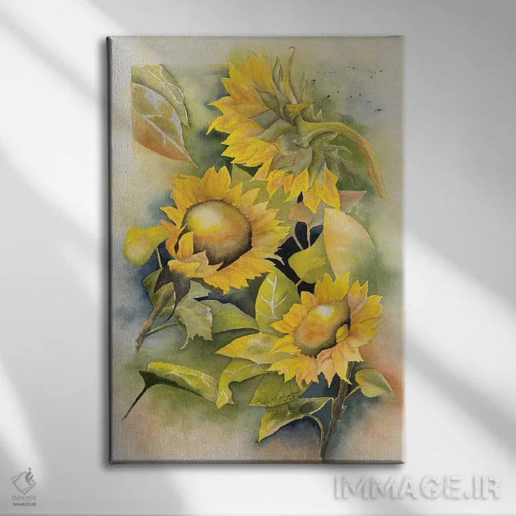 تابلو دکوراتیو گل های آفتابگردان اثر لیز کاوینگتون - نمای روبهرو روی دیوار