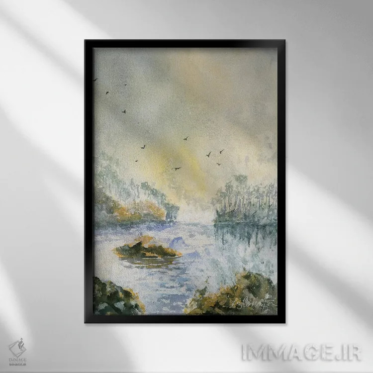 تابلو انتزاعی تهدید باران اثر لیز کاوینگتون - نمای قابدار مشکی