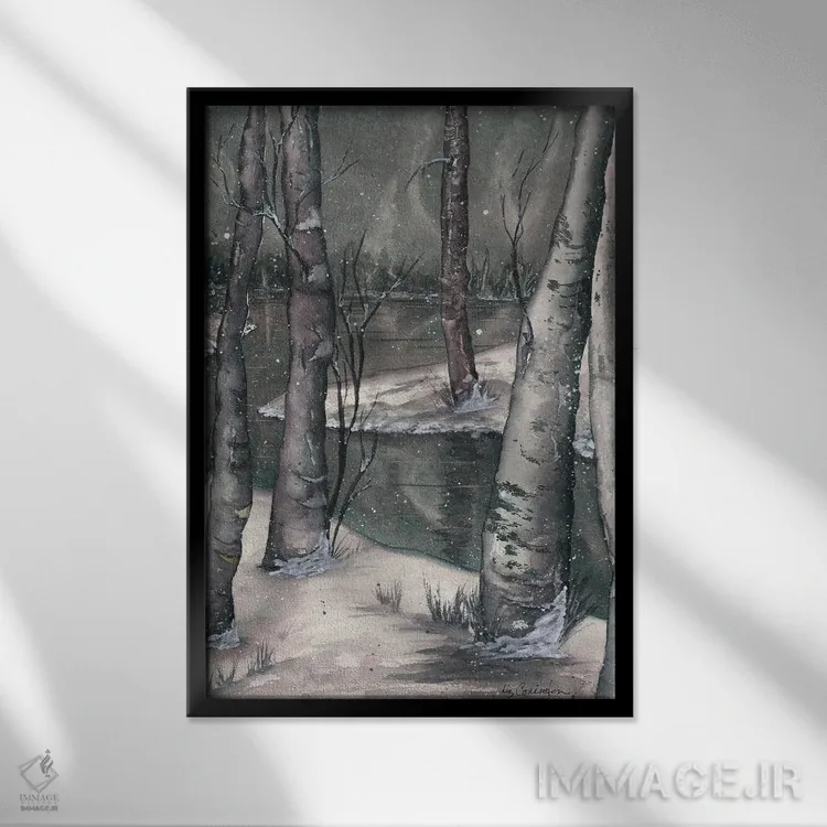 تابلو دکوراتیو شب برفی اثر لیز کاوینگتون - نمای قابدار مشکی
