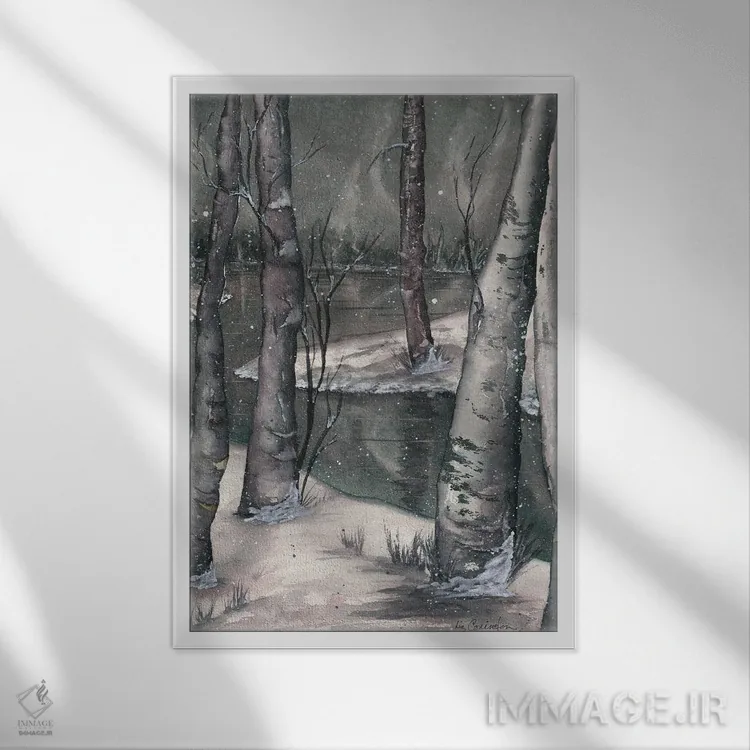 تابلو دکوراتیو شب برفی اثر لیز کاوینگتون - نمای قابدار سفید