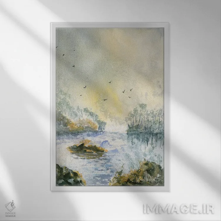 تابلو انتزاعی تهدید باران اثر لیز کاوینگتون - نمای قابدار سفید