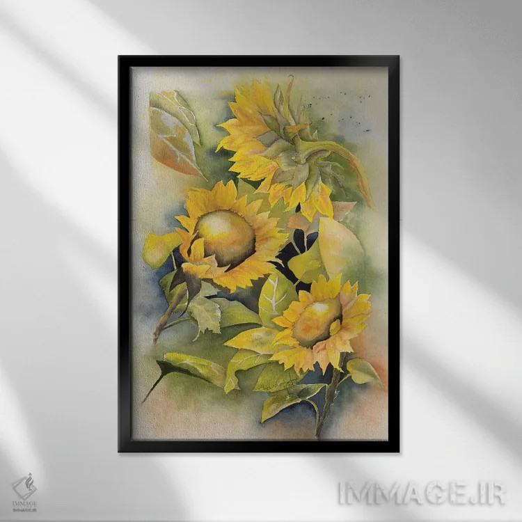 تابلو دکوراتیو گل های آفتابگردان اثر لیز کاوینگتون - نمای قابدار مشکی