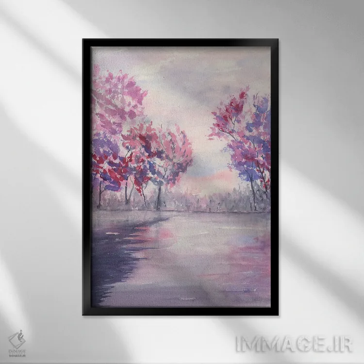 تابلو انتزاعی فصل بهار اثر لیز کاوینگتون - نمای قابدار مشکی