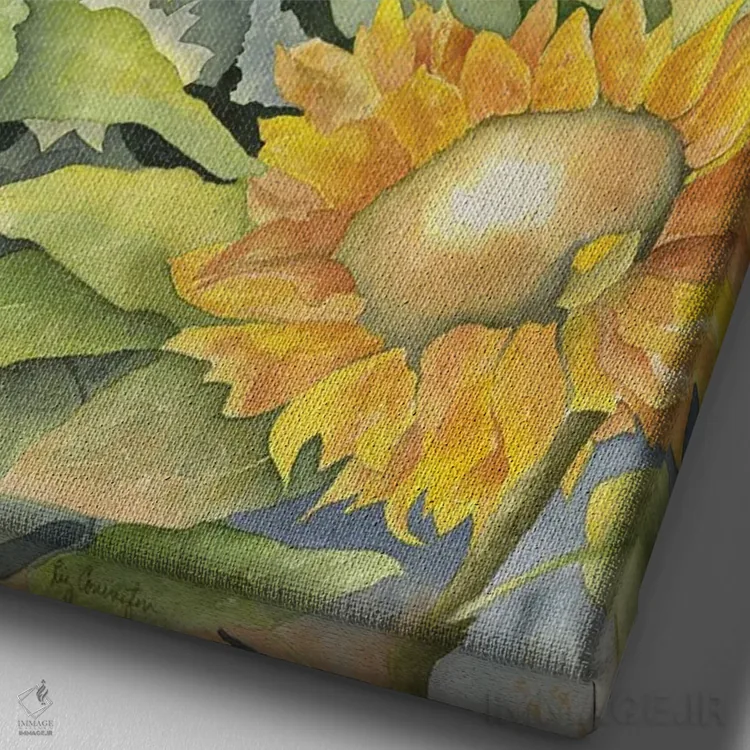 تابلو دکوراتیو گل های آفتابگردان ۲ اثر لیز کاوینگتون - نمای نزدیک بافت بوم