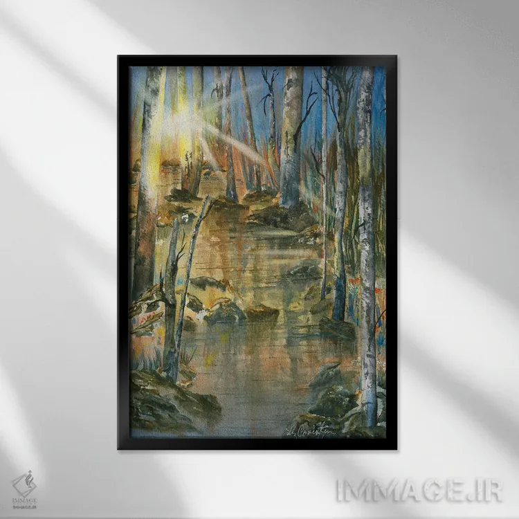 تابلو دکوراتیو غروب پرتوهای خورشید اثر لیز کاوینگتون - نمای قابدار مشکی