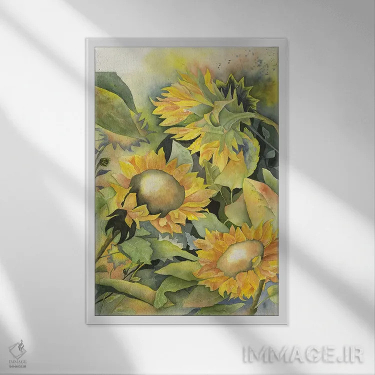 تابلو دکوراتیو گل های آفتابگردان ۲ اثر لیز کاوینگتون - نمای قابدار سفید