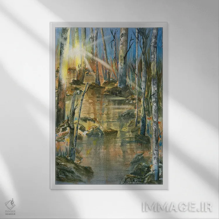 تابلو دکوراتیو غروب پرتوهای خورشید اثر لیز کاوینگتون - نمای قابدار سفید