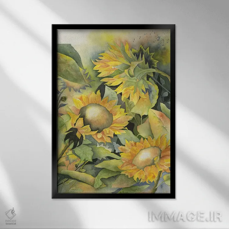 تابلو دکوراتیو گل های آفتابگردان ۲ اثر لیز کاوینگتون - نمای قابدار مشکی
