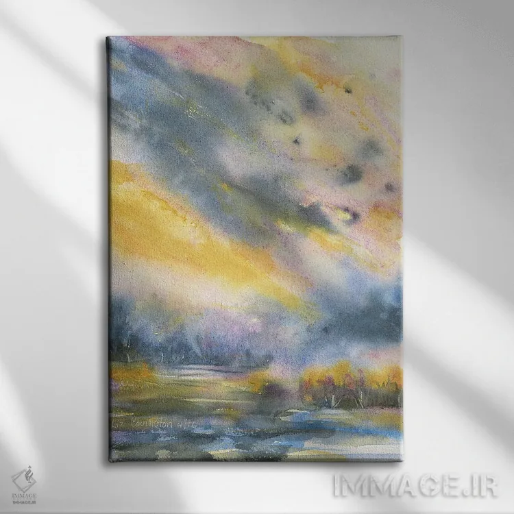 تابلو انتزاعی آسمان طوفانی اثر لیز کاوینگتون - نمای روبهرو روی دیوار