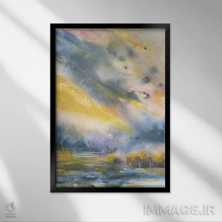 تابلو انتزاعی آسمان طوفانی اثر لیز کاوینگتون - نمای قابدار مشکی